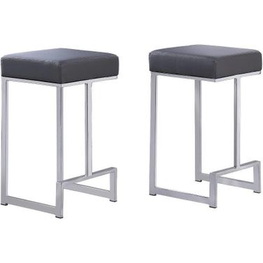 Dorrington Faux Leather Backless Counter Height Stool Set of 2 In Gray And Silver