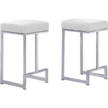Dorrington Faux Leather Backless Counter Height Stool Set of 2 In White And Silver