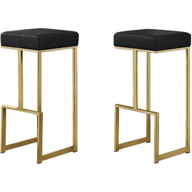 Dorrington Modern Faux Leather Backless Bar Stool Set of 2 In Black And Gold