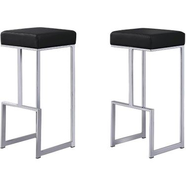 Dorrington Modern Faux Leather Backless Bar Stool Set of 2 In Black And Silver