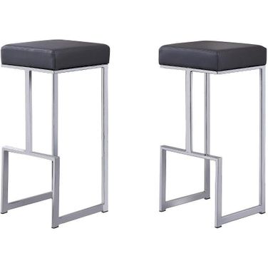 Dorrington Modern Faux Leather Backless Bar Stool Set of 2 In Gray And Silver