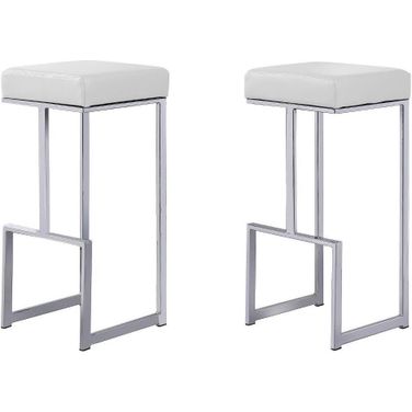 Dorrington Modern Faux Leather Backless Bar Stool Set of 2 In White And Silver