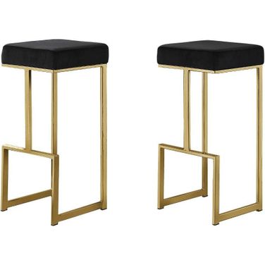 Dorrington Modern Velvet Backless Bar Stool Set of 2 In Black And Gold