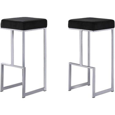 Dorrington Modern Velvet Backless Bar Stool Set of 2 In Black And Silver