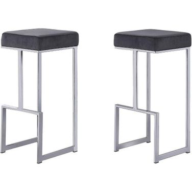 Dorrington Modern Velvet Backless Bar Stool Set of 2 In Gray And Silver