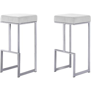 Dorrington Modern Velvet Backless Bar Stool Set of 2 In White And Silver