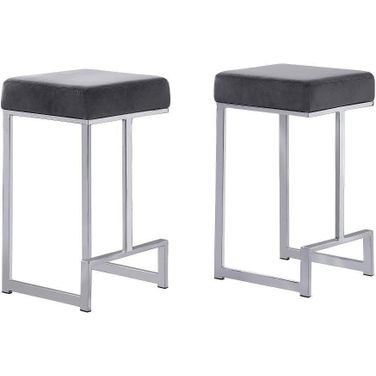 Dorrington Modern Velvet Backless Counter Height Stool Set of 2 In Gray And Silver