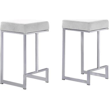 Dorrington Velvet Backless Counter Height Stool Set of 2 In White And Silver