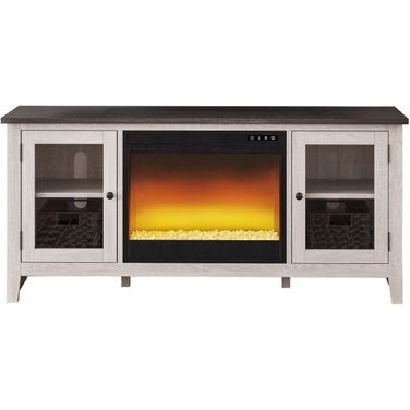 Dorrinson Antique White And Gray 60 Inch TV Stand With Electric Fireplace