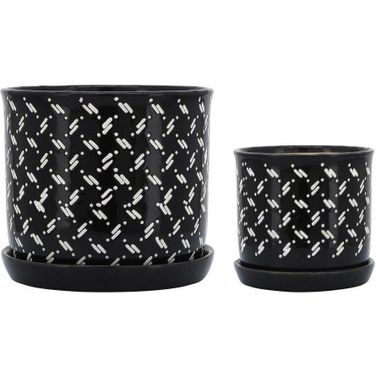 Dots Planter With Saucer Set of 2 In Black