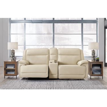 Double Deal 2-Piece Power Reclining Loveseat Sectional with Console In Almond