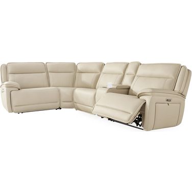 Double Deal 5-Piece Reclining Sectional with Console In Almond