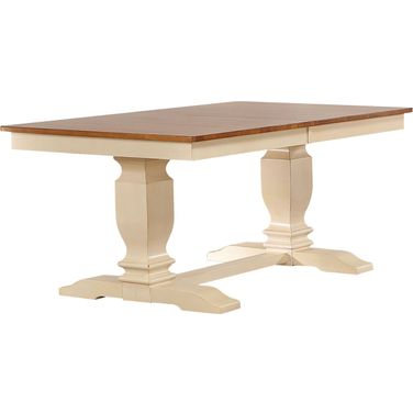 Trestle Transitional Dining Table In Caramel and Biscotti