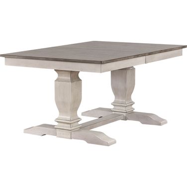 Trestle Transitional Dining Table In Distressed Ash and Stormy White
