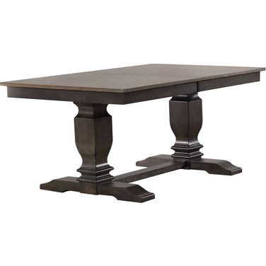 Trestle Transitional Dining Table In Grey Stone and Black Stone