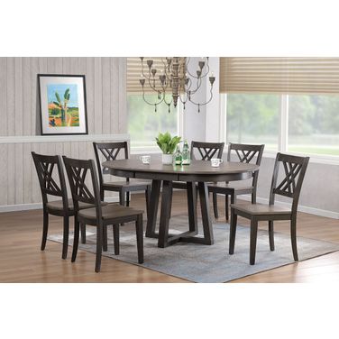 Double X-Back 7-Piece Cross Pedestal Dining Set In Grey Stone and Black Stone