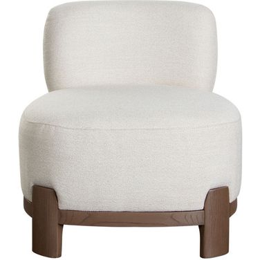 Dove Armless Accent Chair In Cream Polyester Fabric with Wood Trim