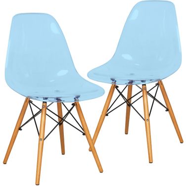 Dover Plastic Molded Dining Side Chair Set of 2 In Transparent Blue