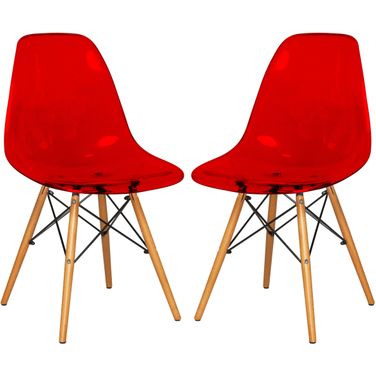 Dover Plastic Molded Dining Side Chair Set of 2 In Transparent Red