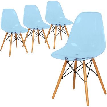 Dover Plastic Molded Dining Side Chair Set of 4 In Transparent Blue