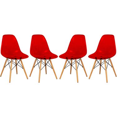 Dover Plastic Molded Dining Side Chair Set of 4 In Transparent Red