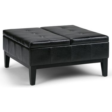 Dover Vegan Faux Leather Square Coffee Table Storage Ottoman In Midnight Black