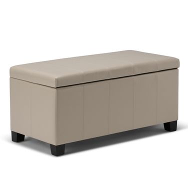 Dover Vegan Faux Leather Storage Ottoman Bench In Satin Cream