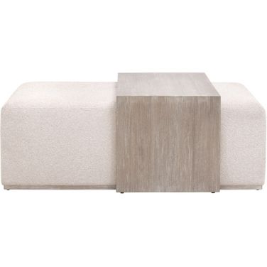 Traditions Dovetail Upholstered Coffee Table In Linen and Natural Gray
