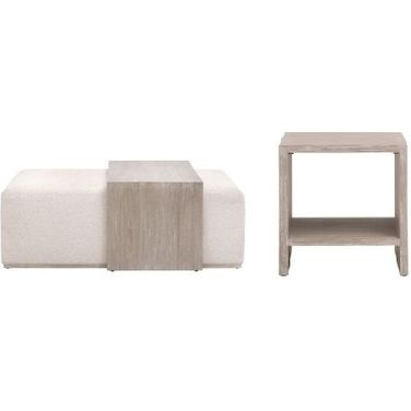 Dovetail LiveSmart Gellar Linen Upholstered Occasional Table Set In Natural Gray