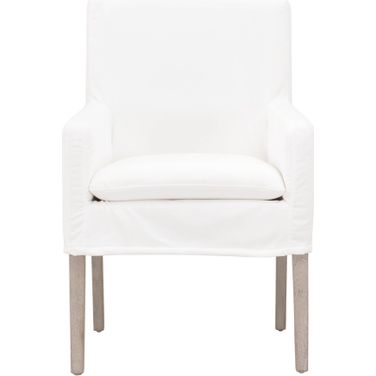Stitch and Hand Drake Slipcover Arm Chair In Peyton Pearl and Natural Gray