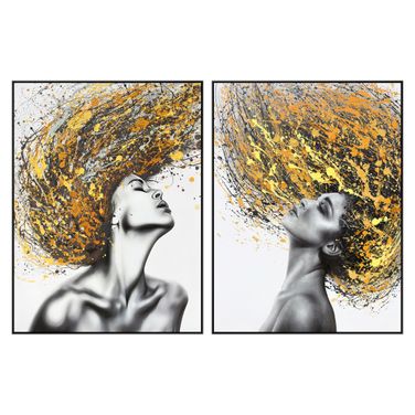 Dramatic GiIded Muse Diptych Canvas Wall Art Set of 2 In Multi