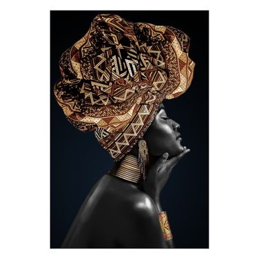 Dramatic Headdress Portrait on Canvas Wall Art In Gold and Black
