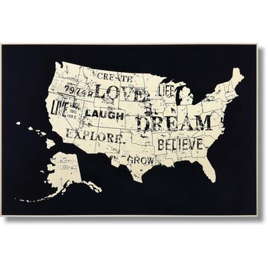 Dramatic Inspiration Across America Map Canvas Wall Art In Black and Cream