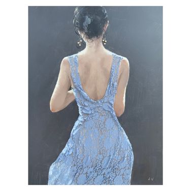 Dramatic Lady in Dress Canvas Wall Art In Blue