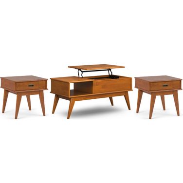 Draper Solid Hardwood 48 Inch Coffee Table with 22 Inch End Tables Set of 3 In Teak Brown