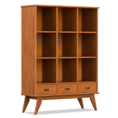 Draper Solid Hardwood 9 Cube Storage Bookcase with Drawers In Teak Brown