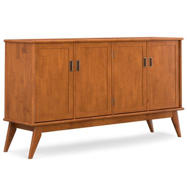 Draper Solid Hardwood Mid Century 4 Door Sideboard Buffet In Teak Brown