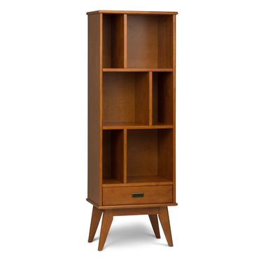 Draper Solid Hardwood Mid Century Bookcase and Storage Unit In Teak Brown