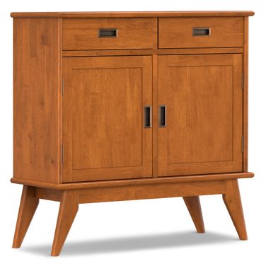 Draper Solid Hardwood Mid Century Entryway Storage Cabinet In Teak Brown