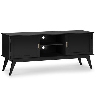 Draper Solid Hardwood Mid Century Low TV Media Stand In Black
