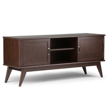 Draper Solid Hardwood Mid Century Low TV Media Stand In Medium Auburn Brown