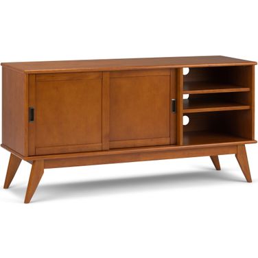 Draper Solid Hardwood Mid Century Medium TV Media Stand In Teak Brown