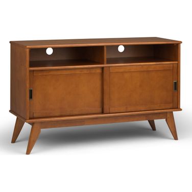 Draper Solid Hardwood Mid Century Tall TV Media Stand In Teak Brown