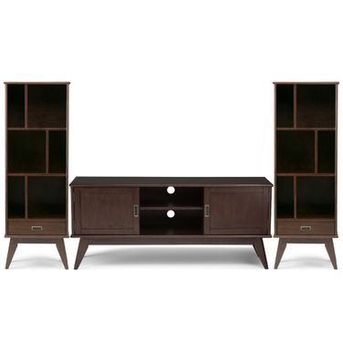 Draper Solid Wood 60 Inch TV Stand with 22 Inch Bookcases Set of 3 In Medium Auburn Brown