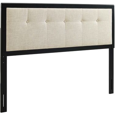 Draper Tufted King Fabric and Wood Headboard In Black Beige