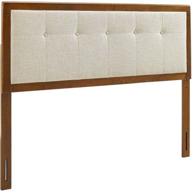 Draper Tufted Queen Fabric and Wood Headboard In Walnut Beige
