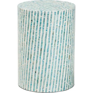 Draven Mother of Pearl End Table In White and Mosaic Blue