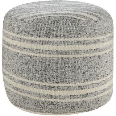 Dravo Striped Hand-Woven Ottoman Pouf In Gray and White