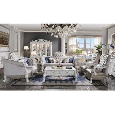Dresden Living Room Set In Synthetic Leather and Bone White