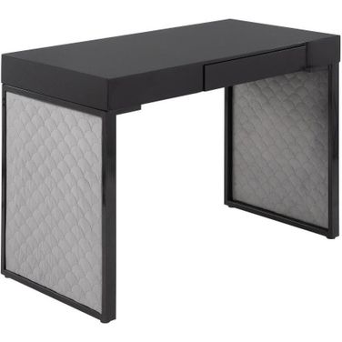 Drift Contemporary Upholstered Desk In Black Steel, Black Wood And Silver Velvet